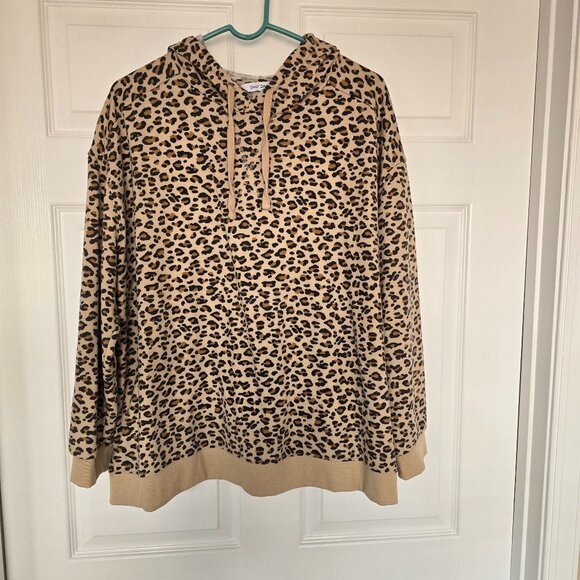 Emily Daniels Animal Leopard Print Pullover Hoodie Lightweight Tan Size XL - Picture 1 of 6